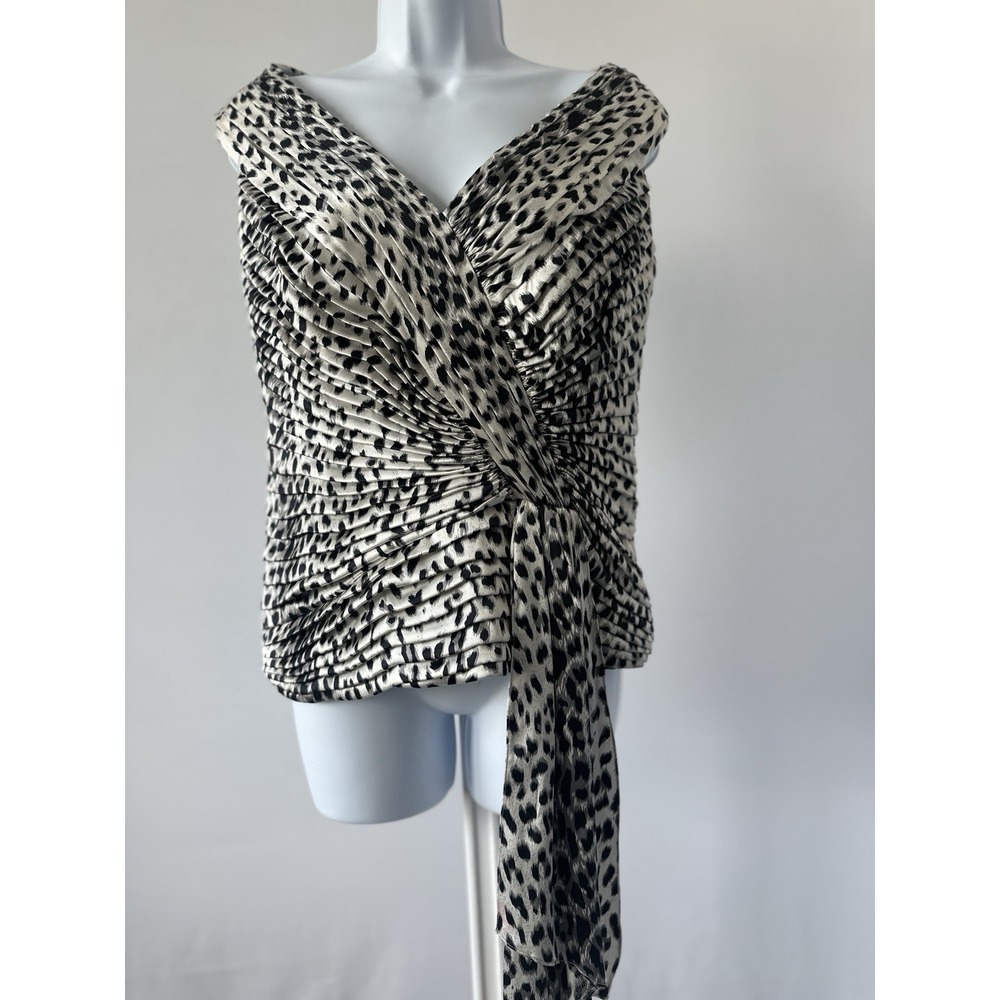 Tadashi Collection Formal Top Sz 10 Leopard Pleated Silk Bl Sleeveless (b41)